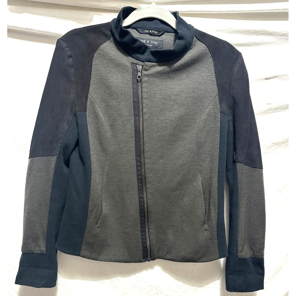 Rag & Bone Size 4 Women's Black & Green‎ Wool & Suede Zip Front Jacket